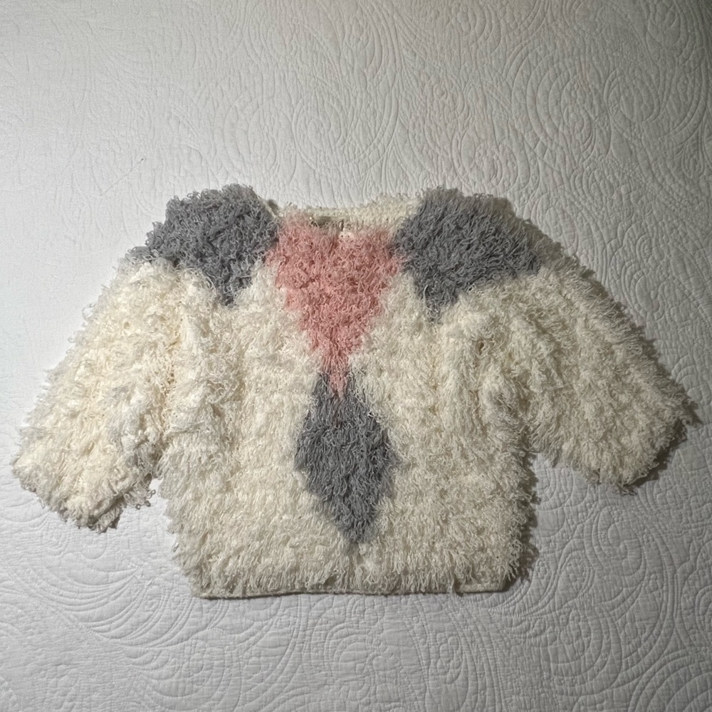 Vintage Women's 80s Shaggy Pastel Hand Crochet Pullover Knit Sweater